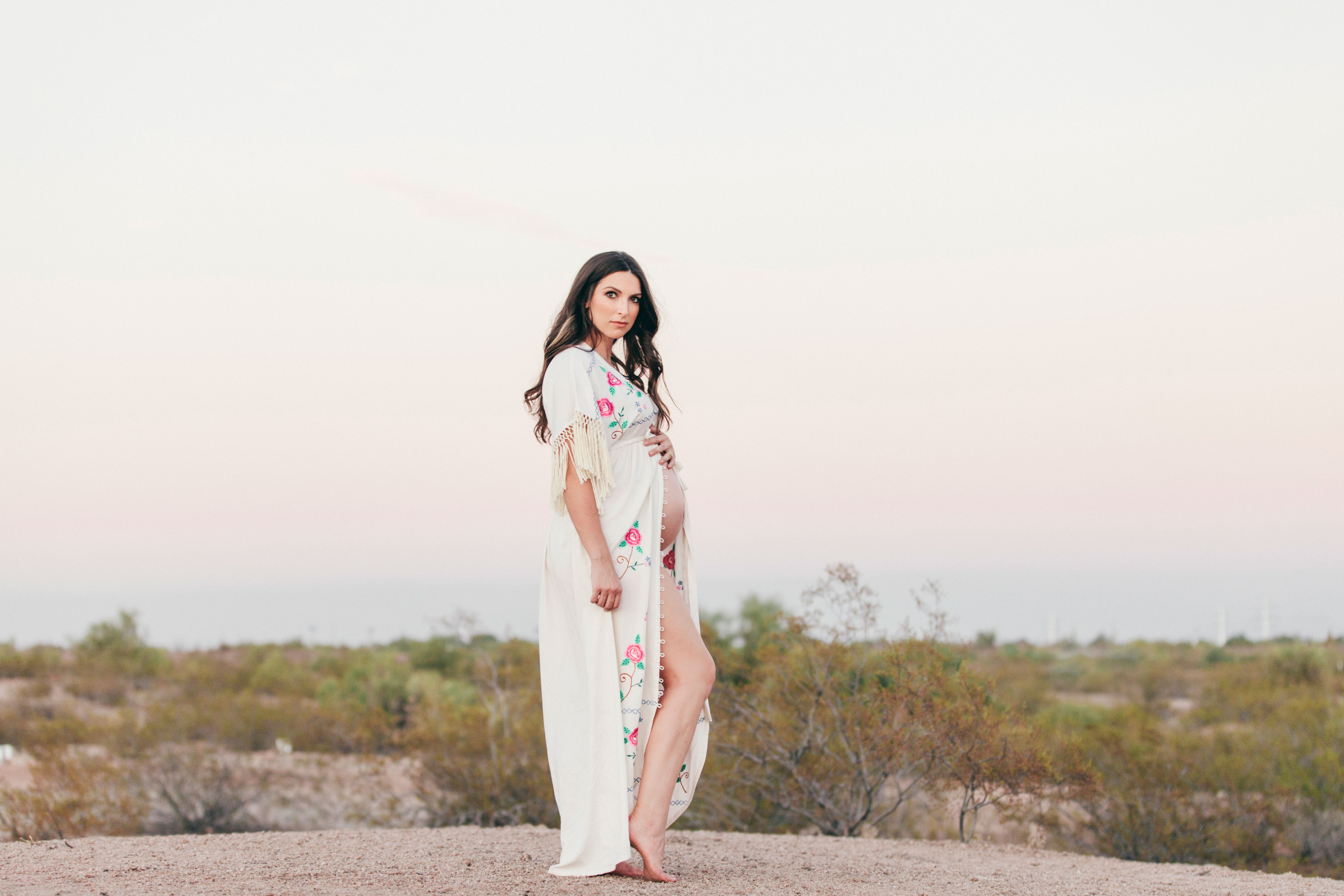 Fillyboo Maternity Dress and a desert bohemian sunset maternity session with Kate Nelle Photography at Papago Park